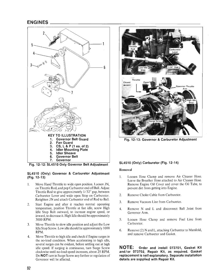 Gehl SL4510 Service Manual Page 92 Fig 12-13 and 12-14 Governor and Carburetor Linkage